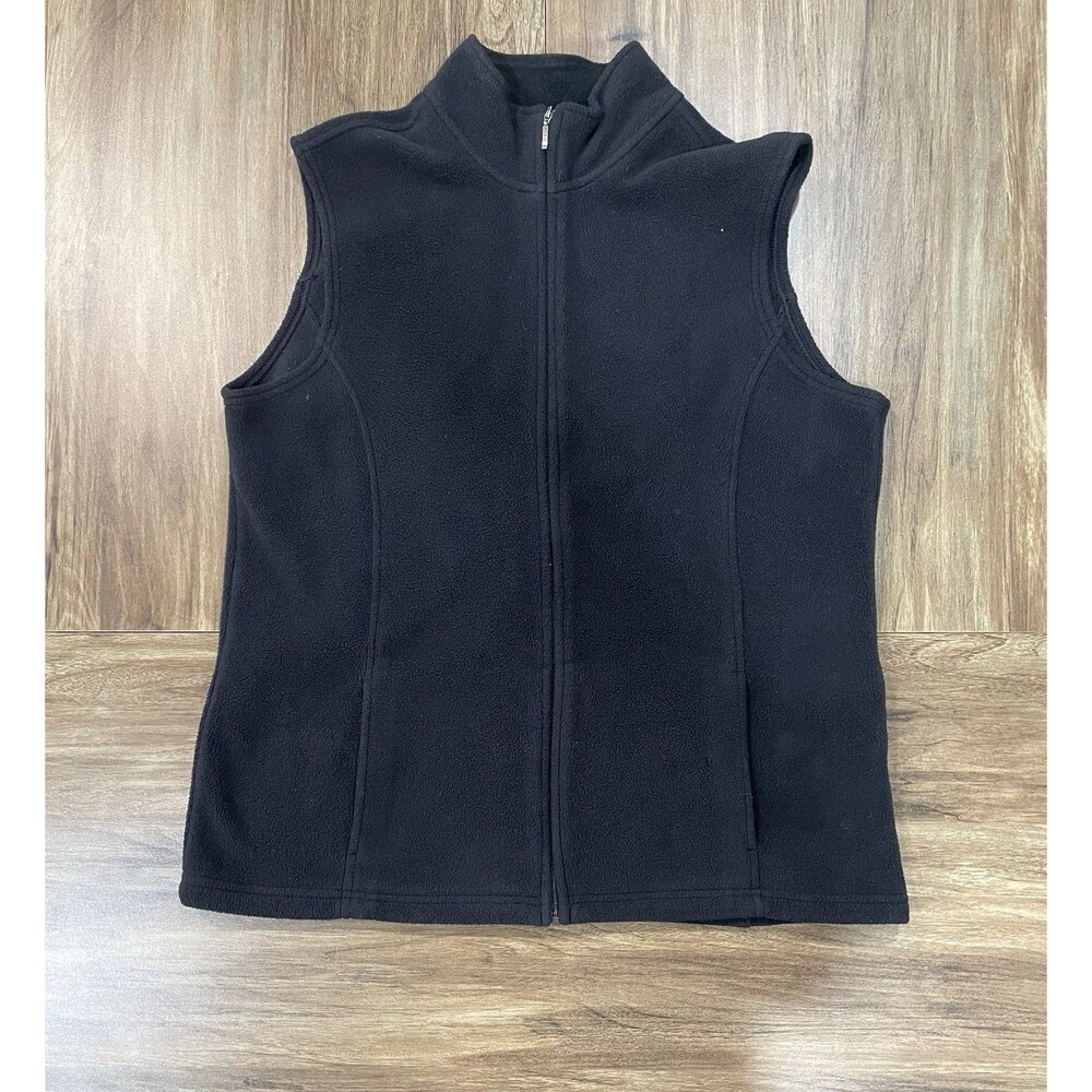 LL Bean Polartec Fleece Vest Women Large Black Full Zip Pockets Polyester